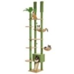 TripleTower floor-to-ceiling cat tree in green with hammocks, house and platforms TripleTower floor-to-ceiling cat tree in green with hammocks, house and platforms