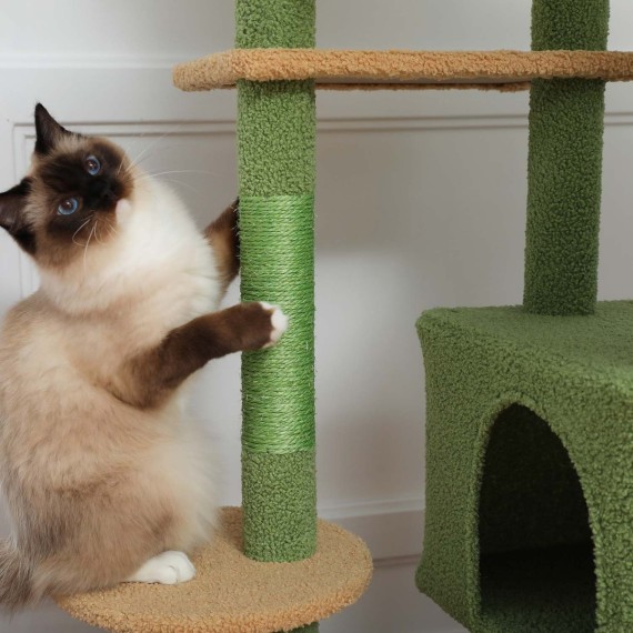 Floor to ceiling TripleTower scratching post green variant with cat scratching sisal Floor to ceiling TripleTower scratching post green variant with cat scratching sisal