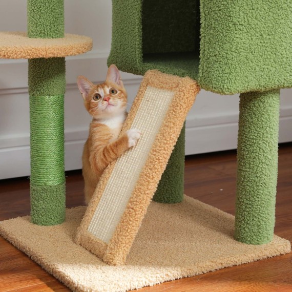 Floor to ceiling TripleTower scratching post green with cat scratching climbing ramp Floor to ceiling TripleTower scratching post green with cat scratching climbing ramp